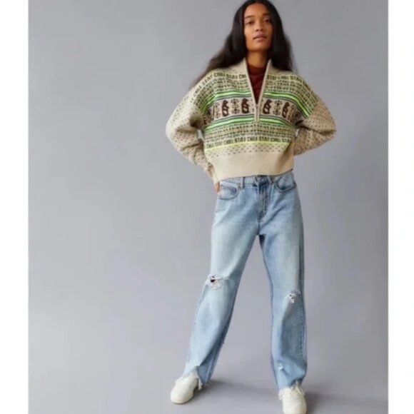 NWT Urban Outfitters BDG Jesse half-zip sweater with penguin print S - Picture 1 of 12